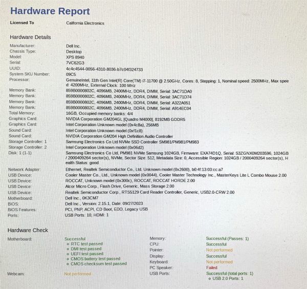 Dell XPS 8940 MT Core i7-11700 2.50GHz 16GB 1TB NVMe Windows 11 PC Quadro M4000 - Image 9