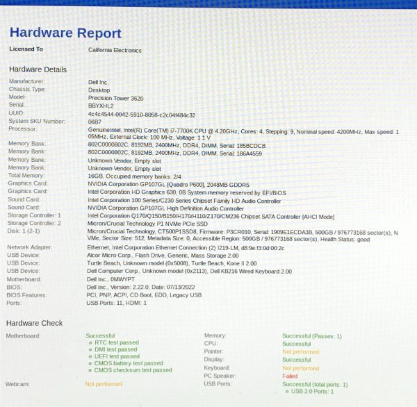 Dell Precision Tower 3620 i7-7700K 4.20GHz 16GB 500GB NVMe Win11 PC Quadro P600 - Image 9