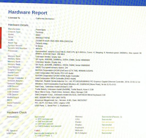 PowerSpec B663 B250M PRO-VDH i5-7500 3.40GHz 16GB 256GB NVMe Win11 WIFI GTX 760 - Image 10