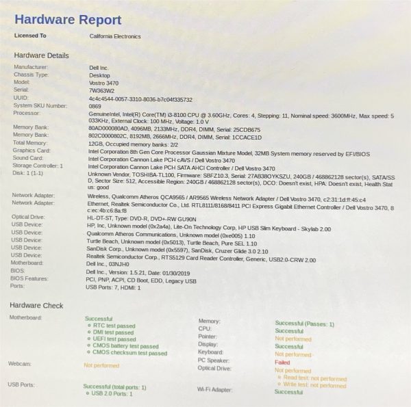 Dell Vostro 3470 SFF PC i3-8100 3.6GHz 12GB 240GB SSD Windows 11 Pro 23H2 WIFI - Image 8