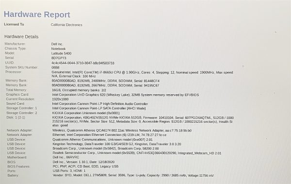 Dell Latitude 5400 Laptop i7 8665U 1.90GHZ 14" FHD 16GB 512GB NVMe Windows 11 - Image 2