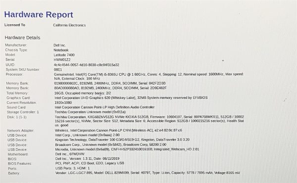 Dell Latitude 7400 Laptop i5 8365U 1.60GHZ 14" FHD 16GB 512GB NVMe Windows 11 - Image 2