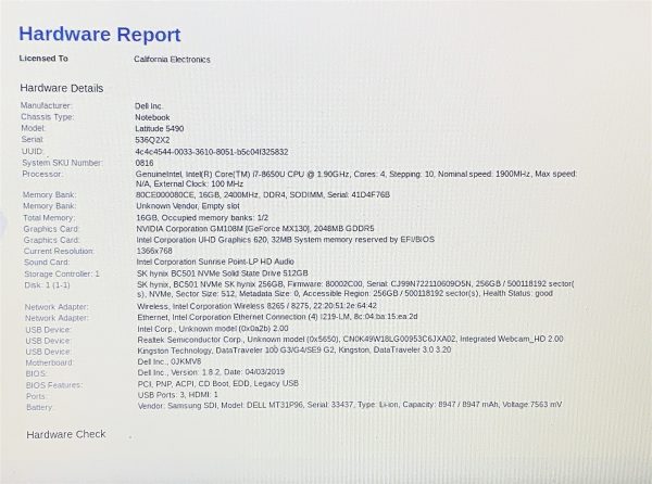 Dell Latitude 5490 Laptop i7 8650U 1.90GHZ 14" HD 16GB RAM 256GB NVMe Windows 11 - Image 2