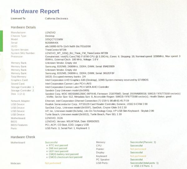 Lenovo ThinkCentre M720t MT Core i7-8700 3.2GHz 16GB 500GB NVMe Win11P 24H2 PC - Image 8