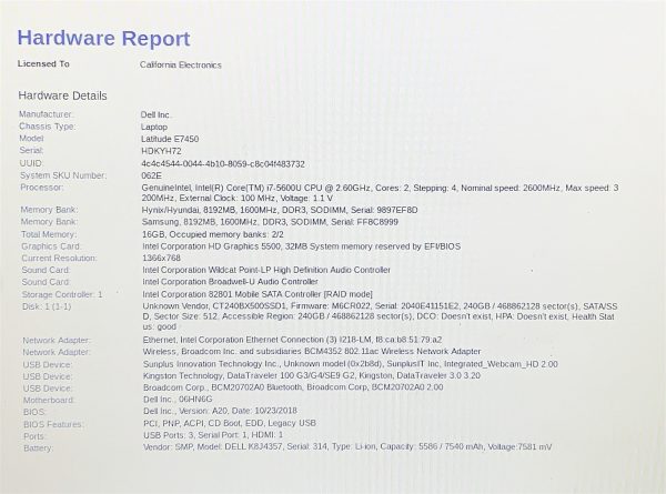 Dell Latitude E7450 Laptop i7 5600U 2.60GHZ 14" HD 16GB RAM 240GB SSD Windows 10 - Image 2