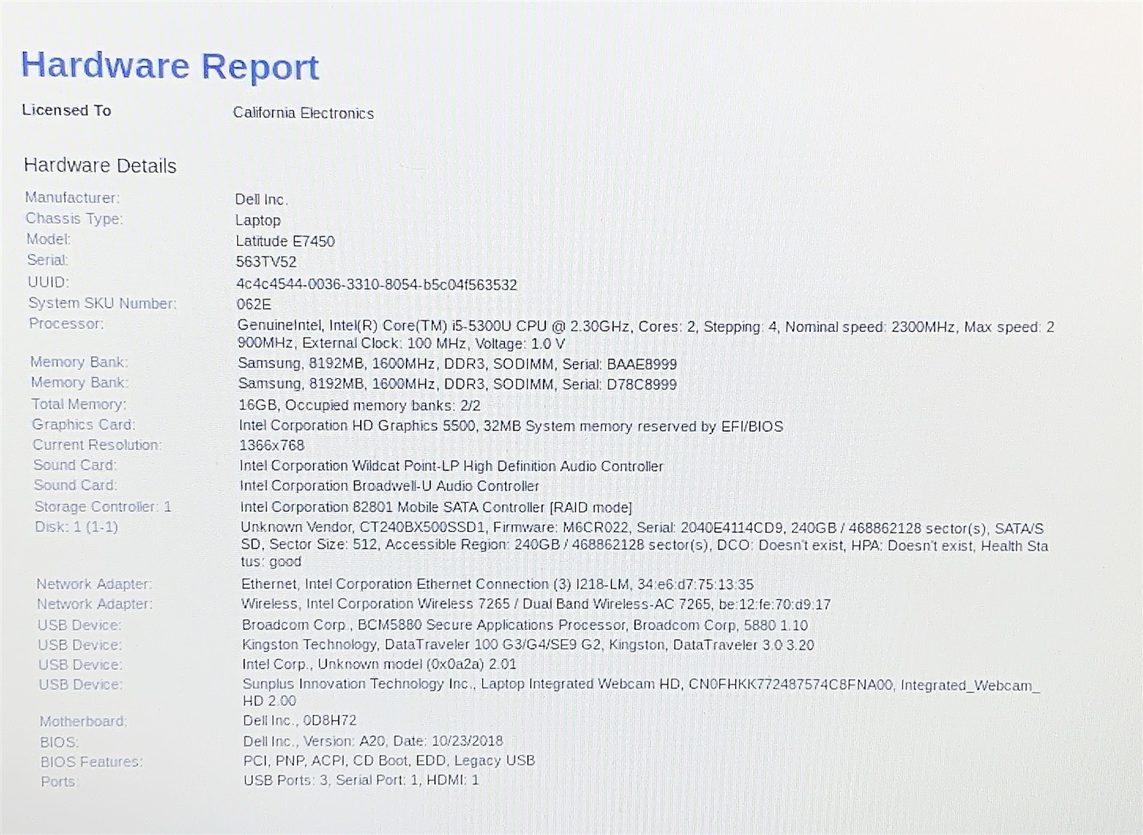 Dell Latitude E7450 Laptop i5 5300U 2.30GHZ 14" HD 16GB RAM 240GB SSD Windows 10 - Image 2