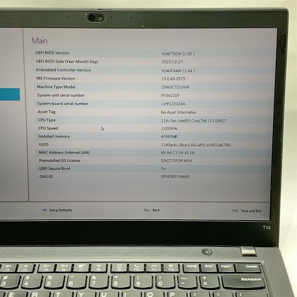 Lenovo ThinkPad T14 Laptop i7 1185G7 3.0GHZ 14" FHD 40GB RAM 512GB NVMe Win 11 - Image 2