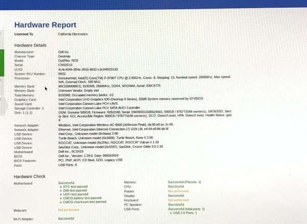 Dell OptiPlex 7070 Micro Core i7-9700T 2GHz 8GB 500GB SSD Win11 Pro 24H2 WIFI PC - Image 8