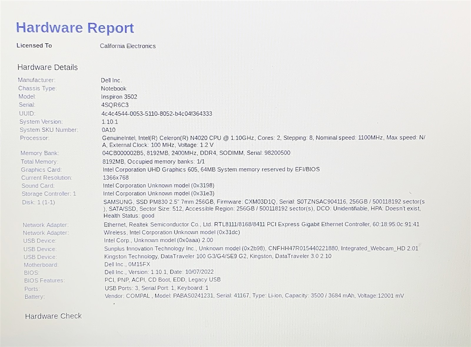 Dell Inspiron 3502 Laptop Celeron N4020 1.1GHZ 15.6" HD 8GB 256GB SSD Windows 11 - Image 2