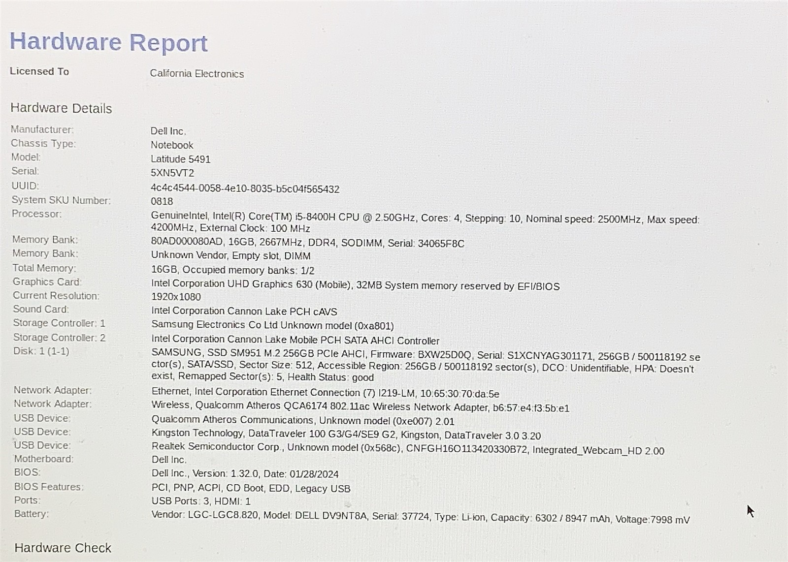 Dell Latitude 5491 Laptop i5 8400H 2.50GHZ 14" FHD 16GB 256GB NVMe Windows 11 - Image 2