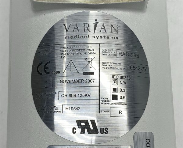 GE OEC 9900 Elite Varian X-Ray Tube OR-IIIB Type Rad-99B 00-902236-02 Nov 2007 - Image 3