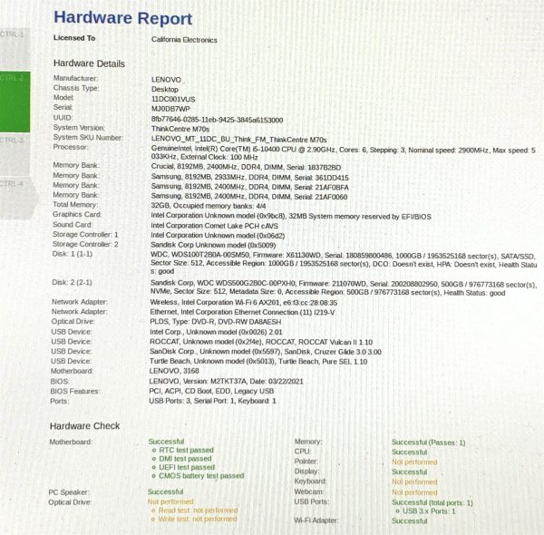 Lenovo ThinkCentre M70s SFF i5-10400 2.9GHz 32GB 500GB NVMe+1TB Win11P 24H2 WiFi - Image 7