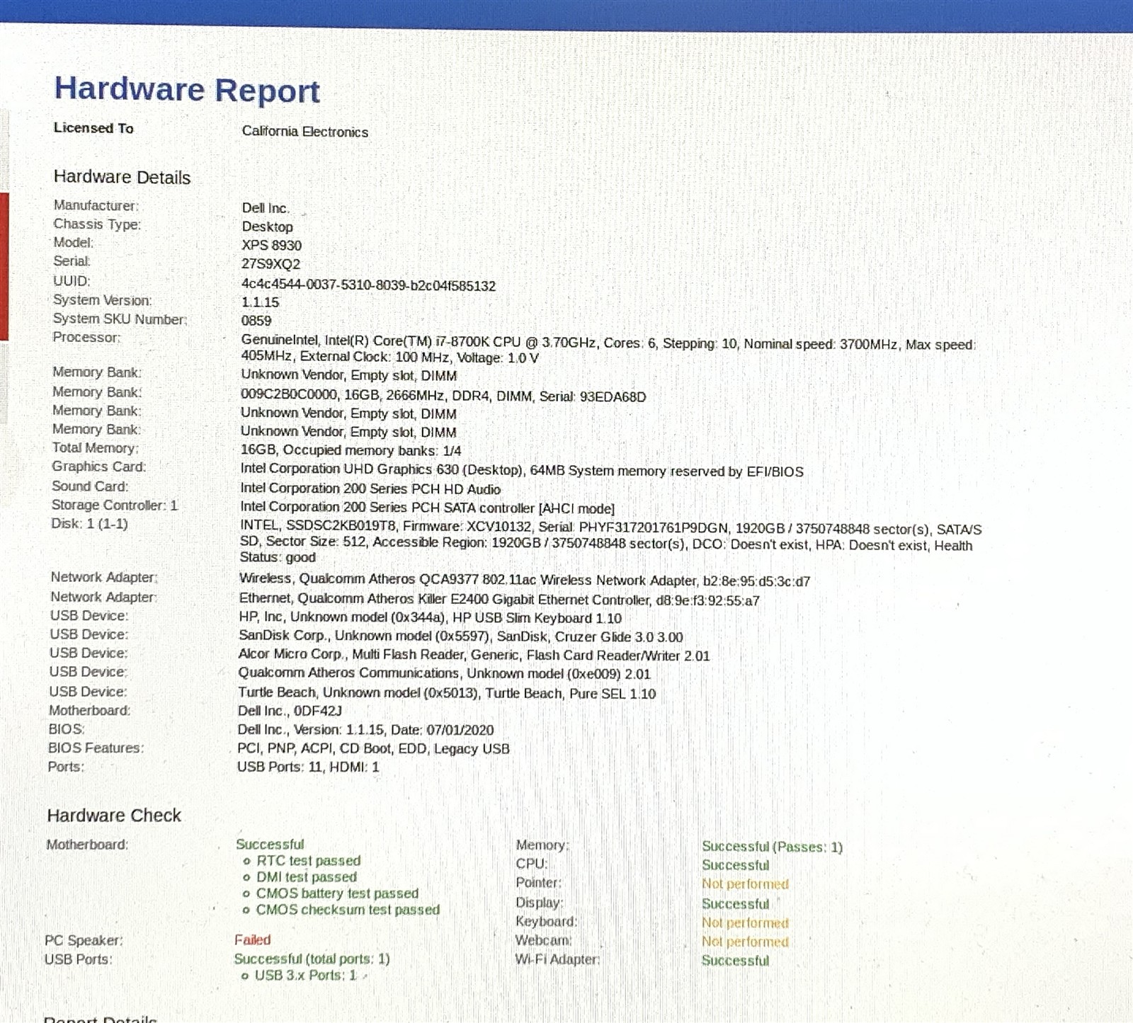 Dell XPS 8930 MT PC i7-8700K 3.70GHz 16GB DDR4 1.92TB SSD Win11P 24H2 WIFI 725W - Image 8