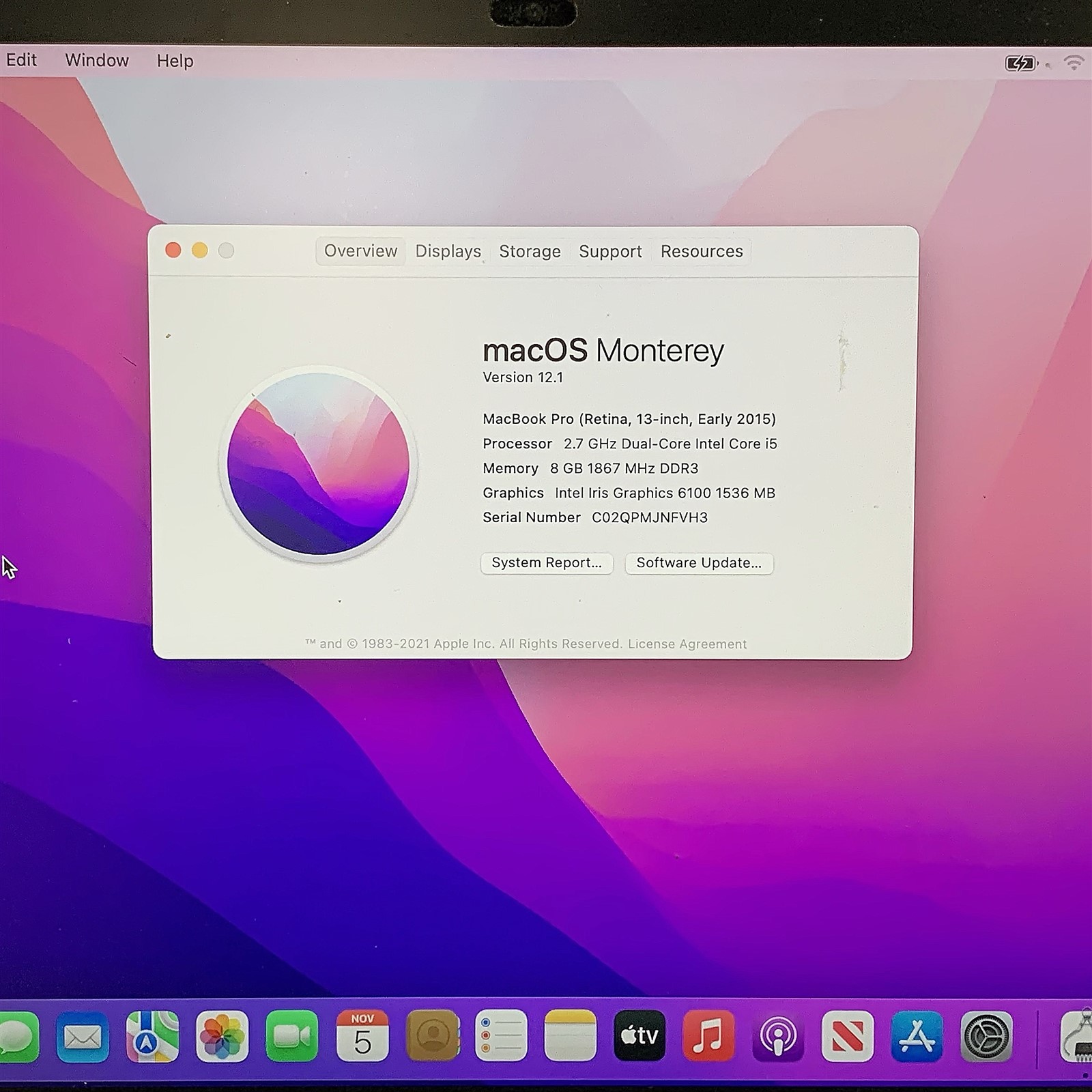 Apple MacBook Pro 12,1 A1502 2015 i5 5257U 2.7GHZ 13" 8GB 250GB SSD OSX Monterey - Image 2