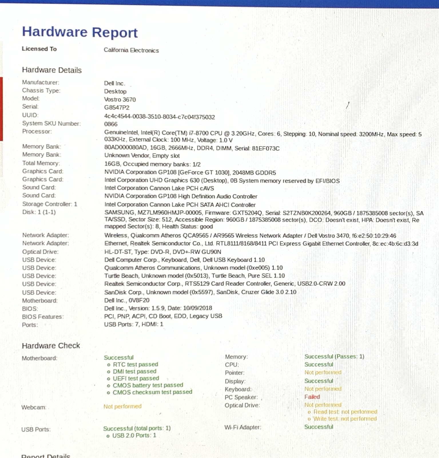 Dell Vostro 3670 MT PC i7-8700 3.20GHz 16GB 960GB SSD Win11 Pro 25H2 WiFi GT1030 - Image 8