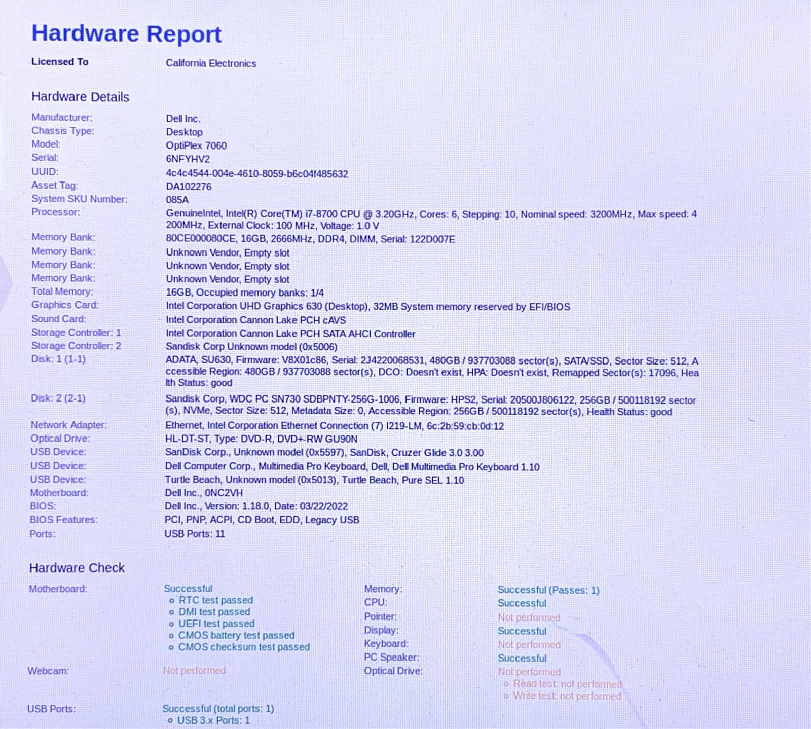 Dell OptiPlex 7060 SFF Computer i7-8700 3.2GHz 16GB 256GB NVMe+480GB Win11P 25H2 - Image 8