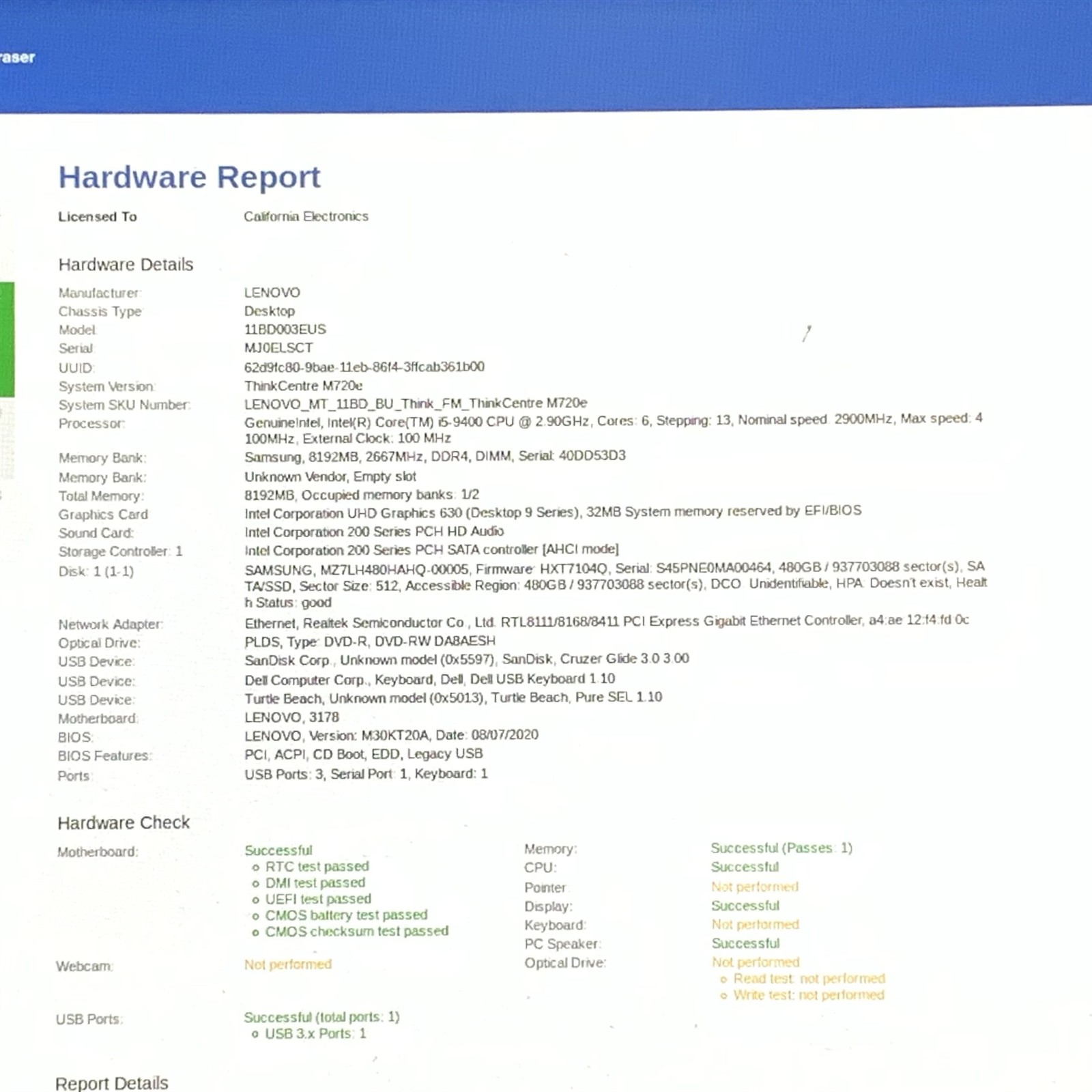 Lenovo ThinkCentre M720e SFF Desktop i5-9400 2.9GHz 8GB 480GB SSD Win11 Pro 25H2 - Image 10
